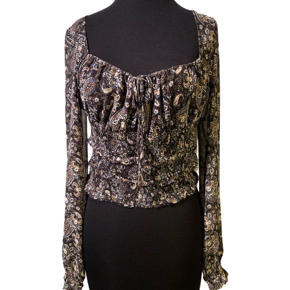 NWT FREE PEOPLE Lolita Printed Volume Sleeve Peasant Blouse XS - Picture 2 of 11